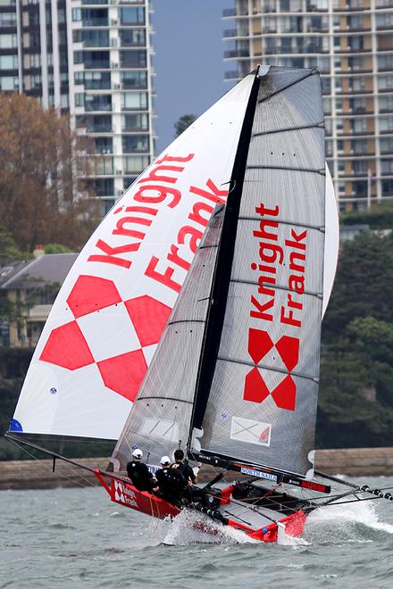 NZ’s knight frank attacks the bottom mark - JJ Giltinan 18ft Skiff Championship 2014 © Australian 18 Footers League http://www.18footers.com.au